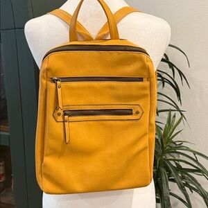 Women’s Purse Backpack Golden Mustard Yellow Soft Faux Leather Zipper